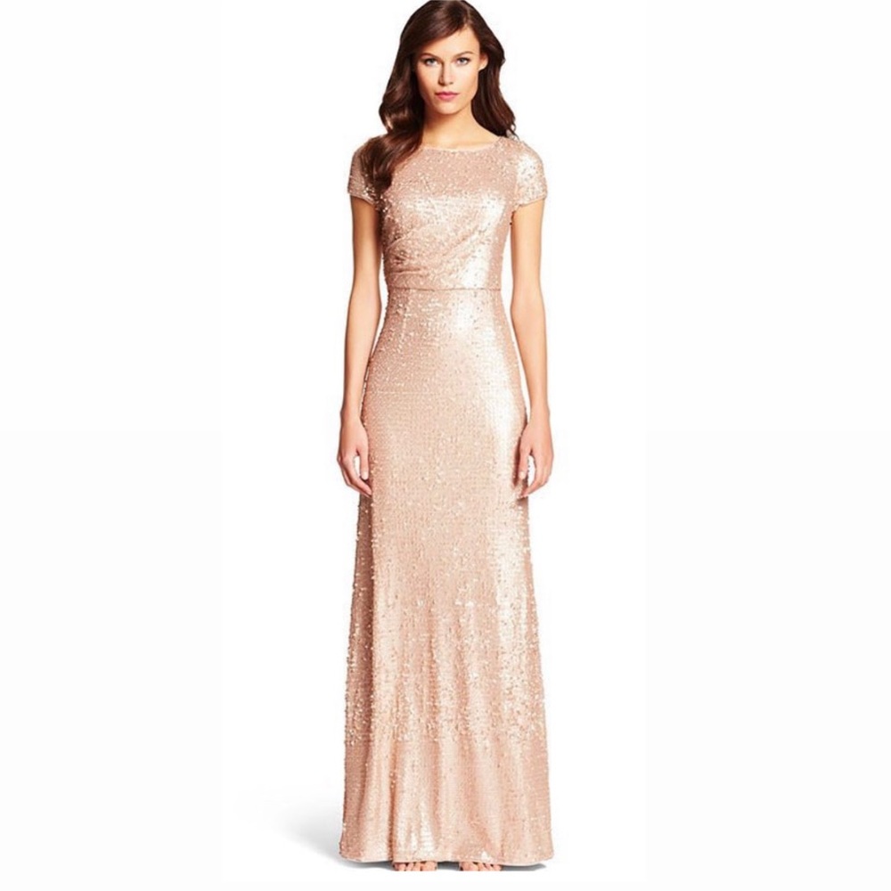 Adrianna Papell Sequin Gathered Evening Dress Gown